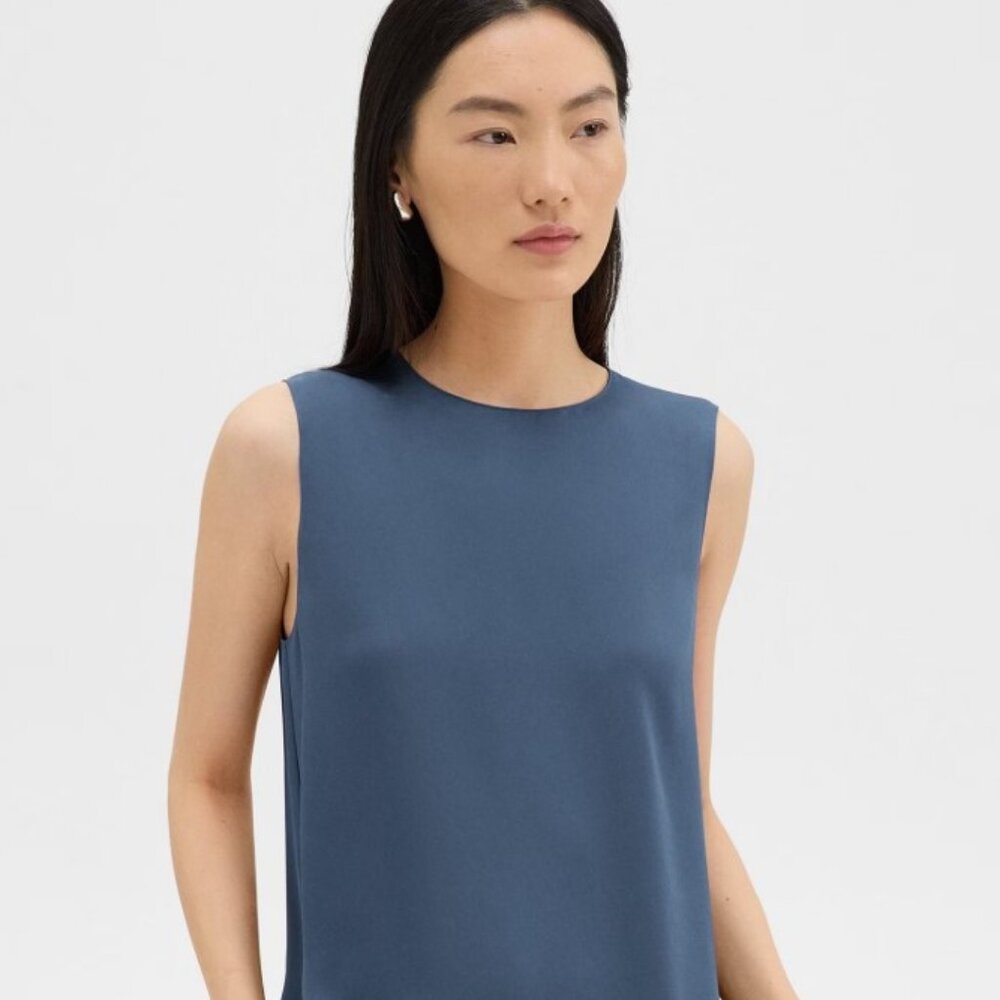 Theory Shell Top in Silk Georgette - smoke blue - size 4 - silk 100% - LIKE NEW